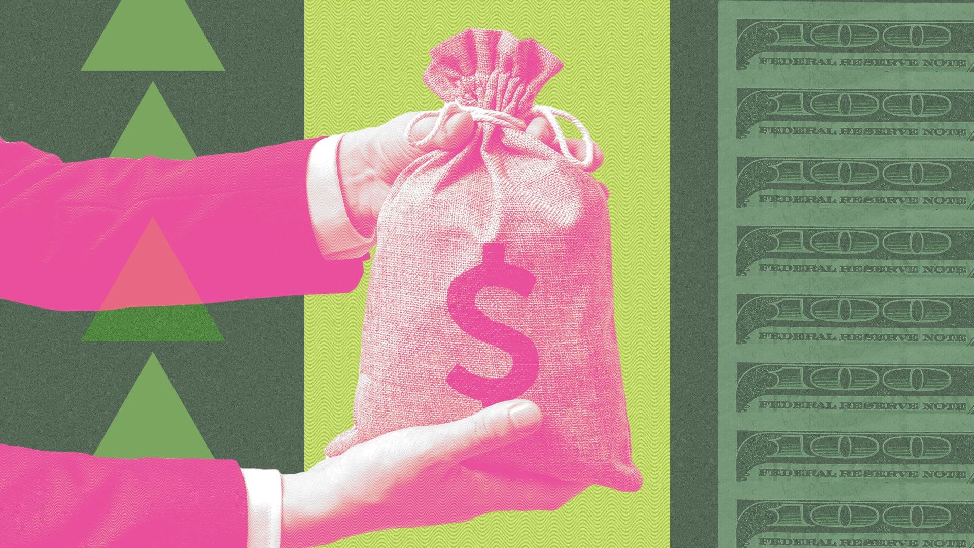 Axios illustration of a person holding a bag of money
