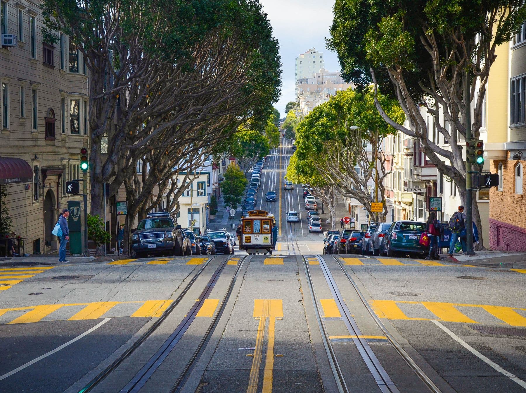 San Francisco cable car on a steep residential hill